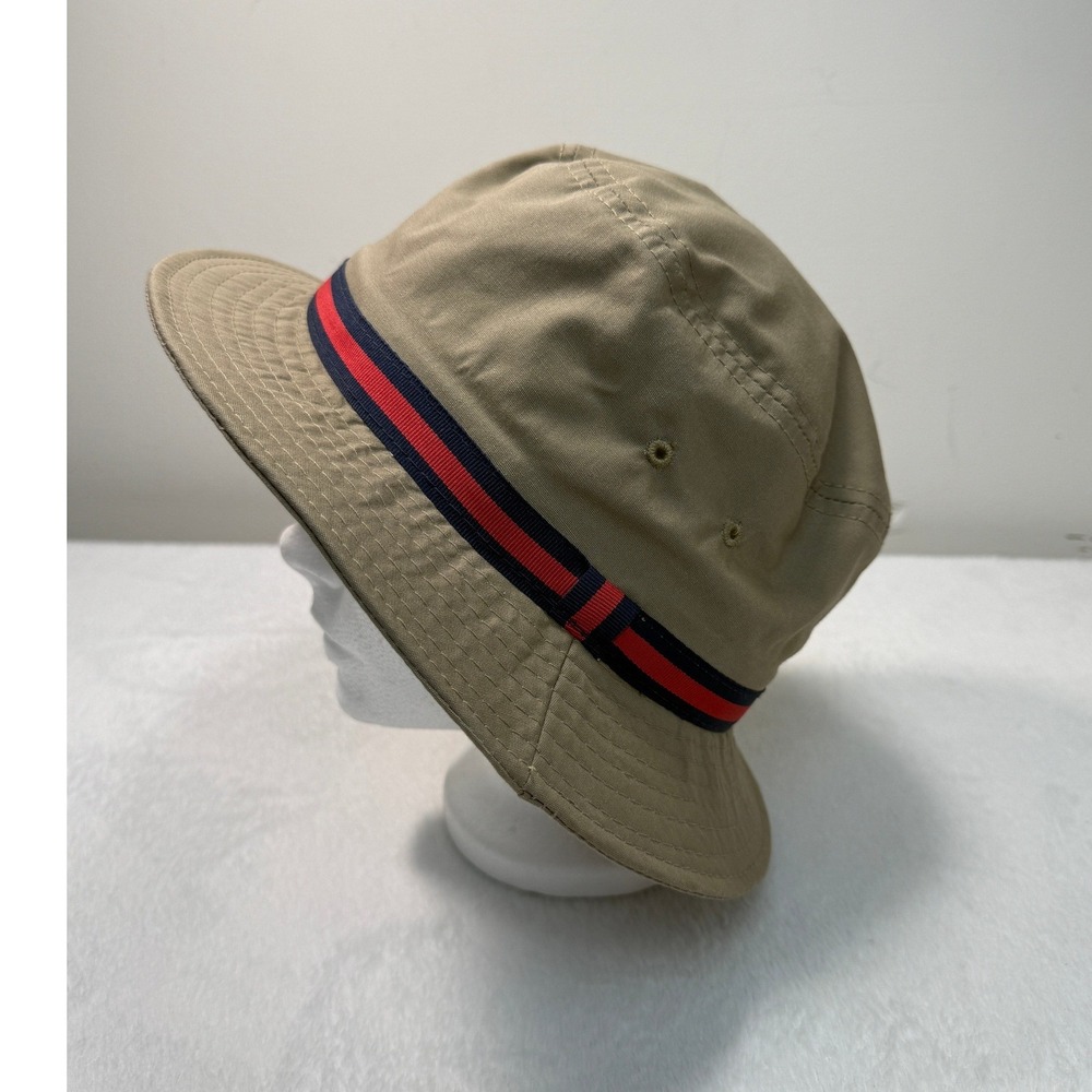 Bucket Hat Sun Protection Striped Band Tan Cotton Blend Large DPC Authentic